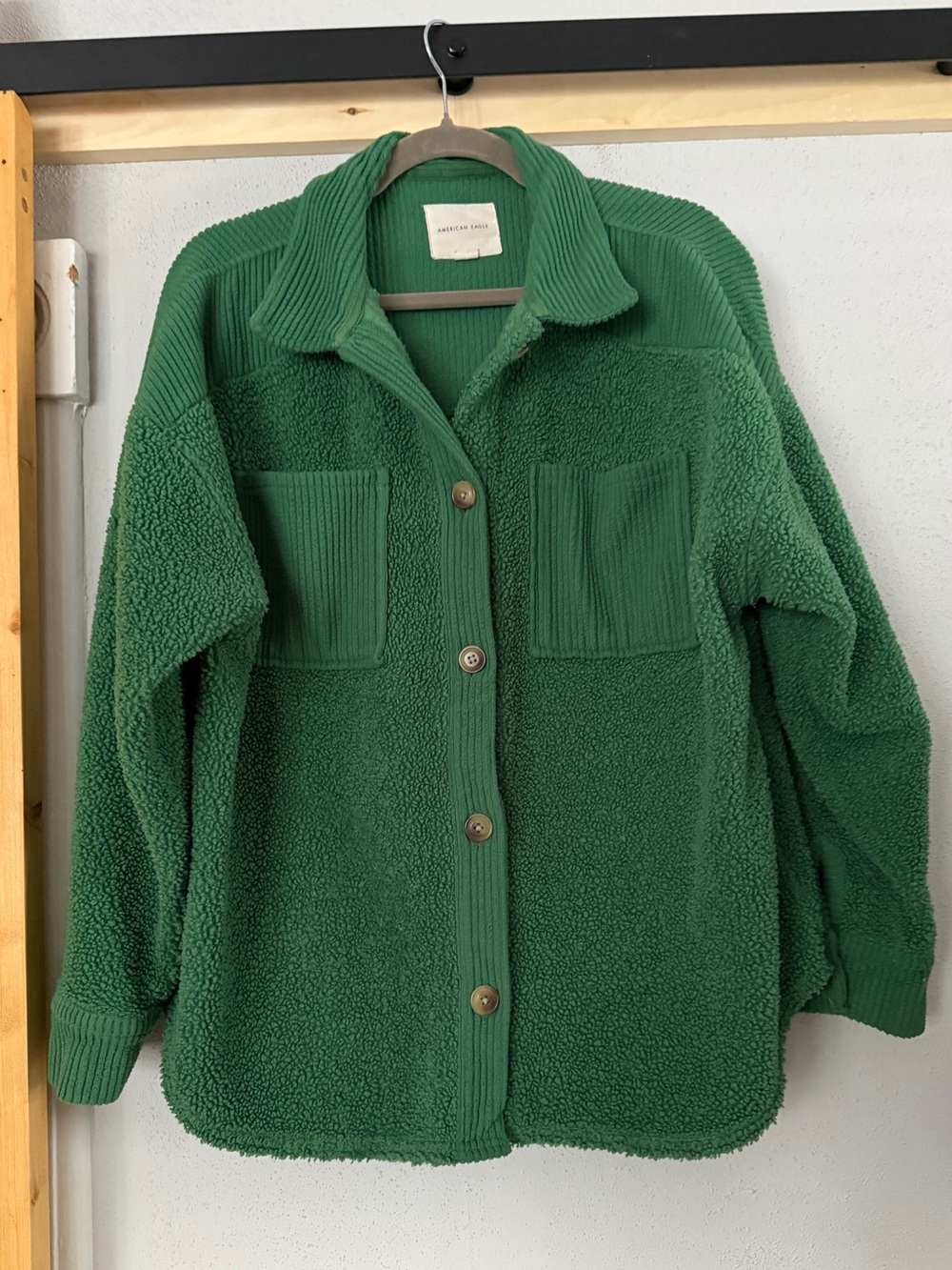 American Eagle AE Green Sherpa Corduroy Shacket Jacket Oversized Size Medium